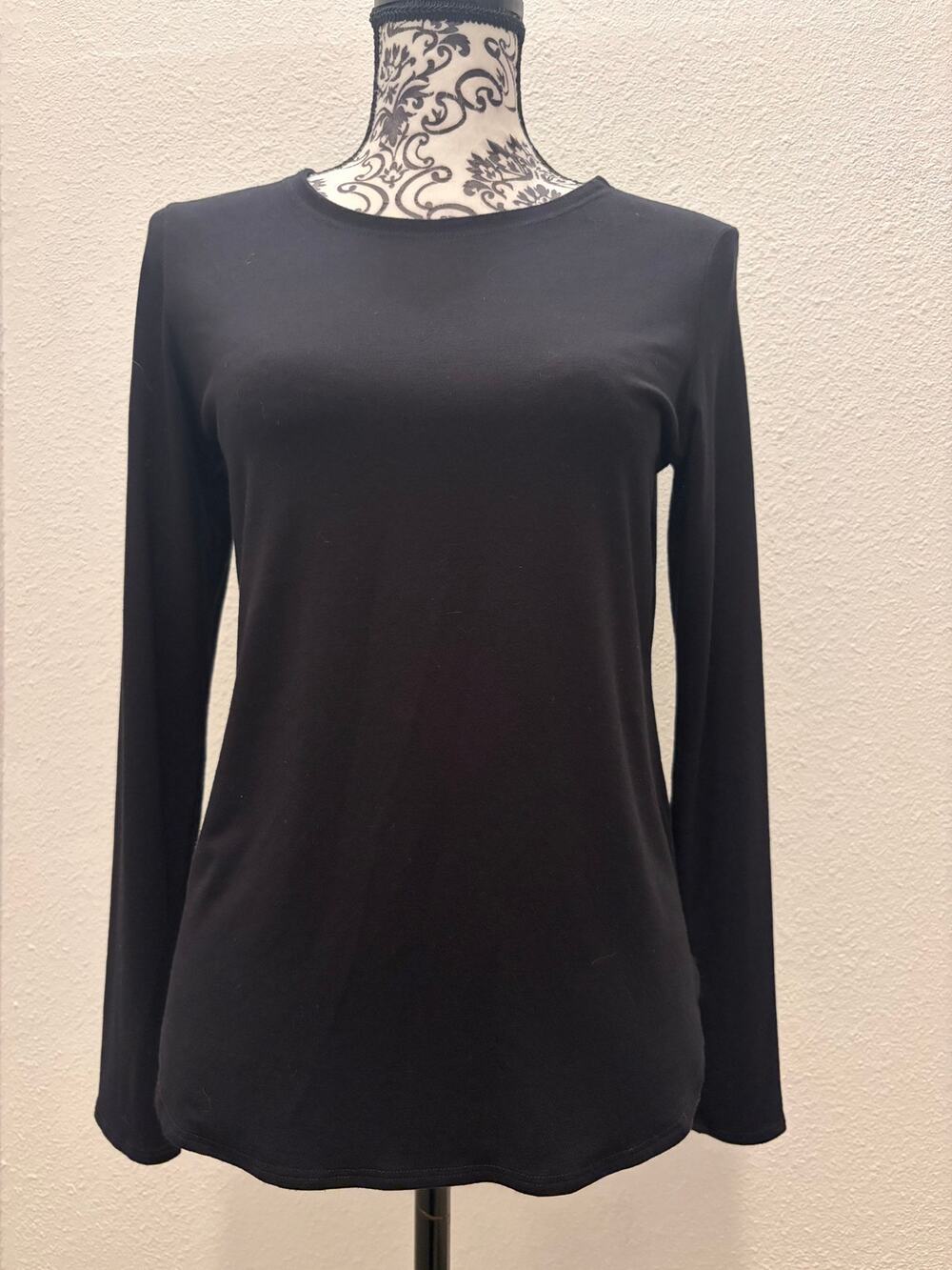 Eileen Fisher Petite PM Black Viscose Stretch Long Sleeve Tunic Top